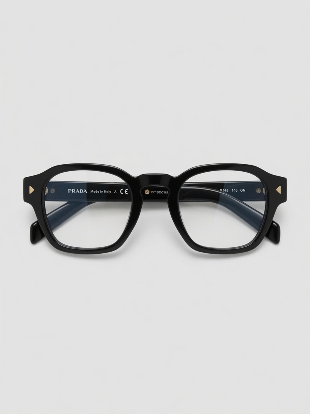 Prada Black Square-Angled Optical Frames with Gold Temple Details